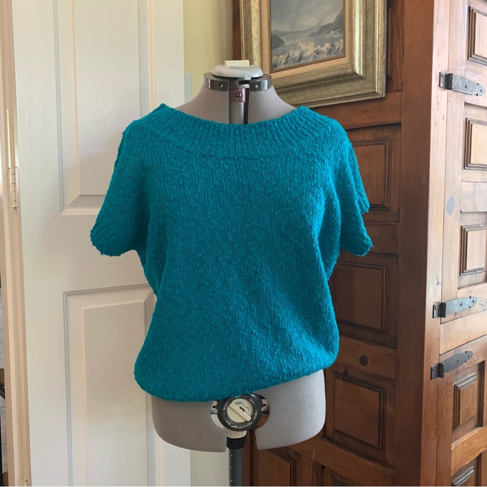 Keren Scott II Nubby Knit New-Old Stock Vintage Teal Short Sleeve Sweater